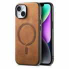 For iPhone 14 Solid Color Retro Magsafe PU Back Cover Phone Case(Brown) - 1
