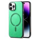 For iPhone 14 Pro Max Solid Color Retro Magsafe PU Back Cover Phone Case(Green) - 1