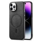 For iPhone 14 Pro Max Solid Color Retro Magsafe PU Back Cover Phone Case(Black) - 1