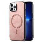 For iPhone 13 Pro Max Solid Color Retro Magsafe PU Back Cover Phone Case(Pink) - 1