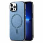 For iPhone 13 Pro Max Solid Color Retro Magsafe PU Back Cover Phone Case(Blue) - 1