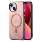 For iPhone 13 Solid Color Retro Magsafe PU Back Cover Phone Case(Pink) - 1