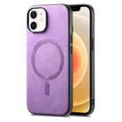 For iPhone 12 Solid Color Retro Magsafe PU Back Cover Phone Case(Purple) - 1