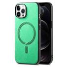 For iPhone 12 Pro Max Solid Color Retro Magsafe PU Back Cover Phone Case(Green) - 1