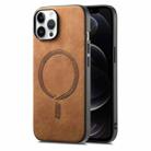 For iPhone 12 Pro Max Solid Color Retro Magsafe PU Back Cover Phone Case(Brown) - 1