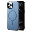 For iPhone 12 Pro Max Solid Color Retro Magsafe PU Back Cover Phone Case(Blue) - 1