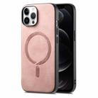 For iPhone 12 Pro Solid Color Retro Magsafe PU Back Cover Phone Case(Pink) - 1