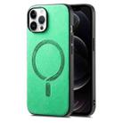 For iPhone 12 Pro Solid Color Retro Magsafe PU Back Cover Phone Case(Green) - 1