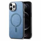 For iPhone 12 Pro Solid Color Retro Magsafe PU Back Cover Phone Case(Blue) - 1