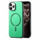 For iPhone 11 Pro Max Solid Color Retro Magsafe PU Back Cover Phone Case(Green) - 1