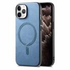 For iPhone 11 Pro Solid Color Retro Magsafe PU Back Cover Phone Case(Blue) - 1