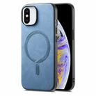 For iPhone XS Max Solid Color Retro Magsafe PU Back Cover Phone Case(Blue) - 1