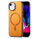 For iPhone 7 / 8 / SE 2022 Solid Color Retro Magsafe PU Back Cover Phone Case(Yellow) - 1