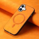 For iPhone 16 Solid Color Retro Magsafe PU Back Cover Phone Case(Yellow) - 2