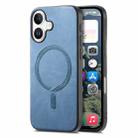 For iPhone 16 Solid Color Retro Magsafe PU Back Cover Phone Case(Blue) - 1