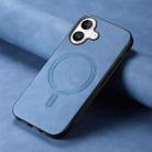 For iPhone 16 Solid Color Retro Magsafe PU Back Cover Phone Case(Blue) - 2