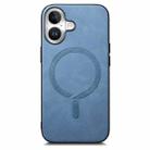 For iPhone 16 Solid Color Retro Magsafe PU Back Cover Phone Case(Blue) - 3