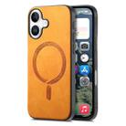 For iPhone 16 Plus Solid Color Retro Magsafe PU Back Cover Phone Case(Yellow) - 1