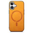 For iPhone 16 Plus Solid Color Retro Magsafe PU Back Cover Phone Case(Yellow) - 3