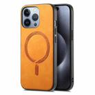 For iPhone 16 Pro Solid Color Retro Magsafe PU Back Cover Phone Case(Yellow) - 1