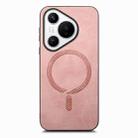 For Huawei  Pura 70 Solid Color Retro Magsafe PU Back Cover Phone Case(Pink) - 1