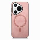 For Huawei Pura 70 Pro Solid Color Retro Magsafe PU Back Cover Phone Case(Pink) - 1