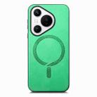 For Huawei Pura 70 Pro Solid Color Retro Magsafe PU Back Cover Phone Case(Green) - 1