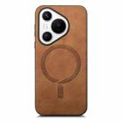 For Huawei Pura 70 Pro Solid Color Retro Magsafe PU Back Cover Phone Case(Brown) - 1