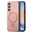 For Samsung Galaxy A34 5G Solid Color Retro Magsafe PU Back Cover Phone Case(Pink) - 1