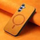 For Samsung Galaxy A34 5G Solid Color Retro Magsafe PU Back Cover Phone Case(Yellow) - 2