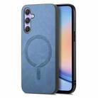 For Samsung Galaxy A34 5G Solid Color Retro Magsafe PU Back Cover Phone Case(Blue) - 1
