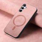 For Samsung Galaxy A55 5G Solid Color Retro Magsafe PU Back Cover Phone Case(Pink) - 2