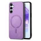 For Samsung Galaxy A55 5G Solid Color Retro Magsafe PU Back Cover Phone Case(Purple) - 1