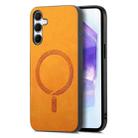 For Samsung Galaxy A55 5G Solid Color Retro Magsafe PU Back Cover Phone Case(Yellow) - 1