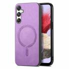 For Samsung Galaxy M34 / F34 5G Solid Color Retro Magsafe PU Back Cover Phone Case(Purple) - 1