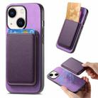 For iPhone 14 Plus Retro Magsafe Card Bag PU Back Cover Phone Case(Purple) - 1