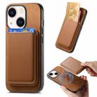 For iPhone 14 Plus Retro Magsafe Card Bag PU Back Cover Phone Case(Brown) - 1