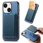 For iPhone 14 Plus Retro Magsafe Card Bag PU Back Cover Phone Case(Blue) - 1