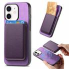 For iPhone 12 Retro Magsafe Card Bag PU Back Cover Phone Case(Purple) - 1