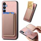 For Samsung Galaxy A35 Retro Magsafe Card Bag PU Back Cover Phone Case(Pink) - 1