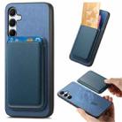 For Samsung Galaxy F15/M15 Retro Magsafe Card Bag PU Back Cover Phone Case(Blue) - 1