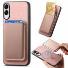For Samsung Galaxy S25 Edge 5G Retro Magsafe Card Bag PU Back Cover Phone Case(Pink) - 1