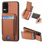 For Xiaomi Redmi K40S Carbon Fiber Vertical Flip Wallet Stand Phone Case(Brown) - 1