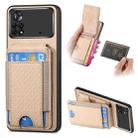 For Xiaomi Poco X4 Pro 5G Carbon Fiber Vertical Flip Wallet Stand Phone Case(Khaki) - 1