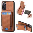 For Xiaomi Redmi K40 Carbon Fiber Vertical Flip Wallet Stand Phone Case(Brown) - 1