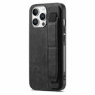 For iPhone 16 Pro Retro Wristband Holder Leather Back Phone Case(Black) - 1