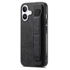 For iPhone 16 Plus Retro Wristband Holder Leather Back Phone Case(Black) - 1