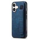 For iPhone 16 Retro Wristband Holder Leather Back Phone Case(Blue) - 1