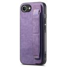 For iPhone 16e Retro Wristband Holder Leather Back Phone Case(Purple) - 1