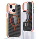 For iPhone 14 Plus Magsafe Dual-Color Carbon Fiber Phone Case(Orange) - 1